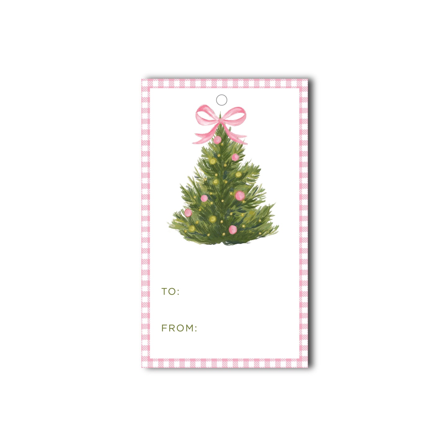 Pink Gingham Christmas Tree Gift Tags