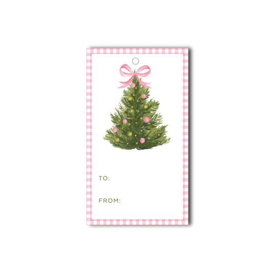 Pink Gingham Christmas Tree Gift Tags