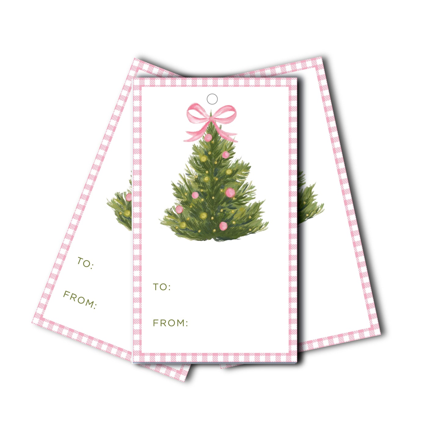 Pink Gingham Christmas Tree Gift Tags