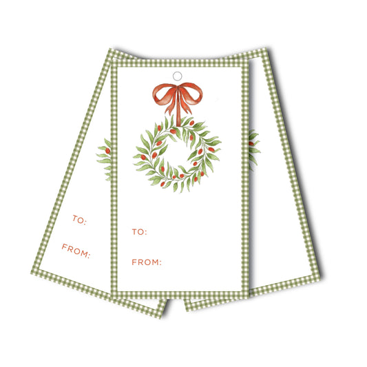 Gingham Christmas Wreath Gift Tags