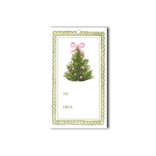 Pink Bow Christmas Tree Gift Tags