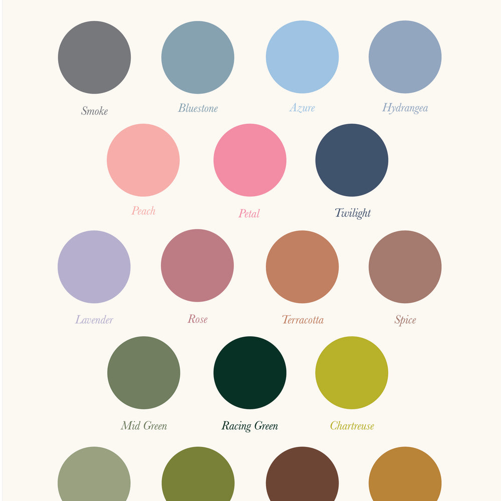 Ink color palette with various shades for wedding stationery design.